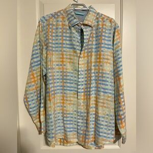 TOMMY BAHAMA Shirt Mens Pastel Plaid Linen Button Up Long Sleeve size M